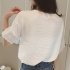  Indonesia Direct  Women Casual Simple V Neck T shirt Lace Hollow Loose All match Tops white L