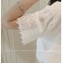  Indonesia Direct  Women Casual Simple V Neck T shirt Lace Hollow Loose All match Tops white 2XL