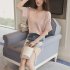  Indonesia Direct  Women Casual Simple V Neck T shirt Lace Hollow Loose All match Tops Pink XL