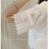  Indonesia Direct  Women Casual Simple V Neck T shirt Lace Hollow Loose All match Tops white XL