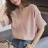  Indonesia Direct  Women Casual Simple V Neck T shirt Lace Hollow Loose All match Tops Pink L