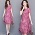  Indonesia Direct  Women Summer Round Neckline Short Sleeve Print Loose Thin Dress purple 2XL