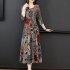  Indonesia Direct  Women Fashion Lady Printing V neck Three Quarter Sleeve Dress for Party Vacation 818  picture color L