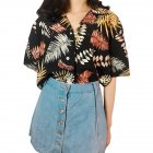 ID Women Summer Sexy V-neck Casual Printing Hawaii T-shirt black_One size