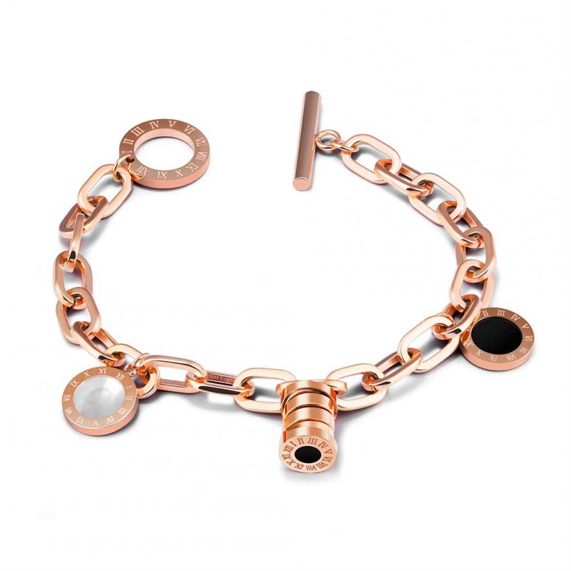 [Indonesia Direct] Women Simple Stylish Jewelry Elegant Exquisite Bracelets Roman Digital Pendant Rose Gold Hand Chain Rose gold