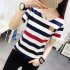  Indonesia Direct  Women Summer Loose All match V neck Stripes Short Sleeve T shirt Red and green stripes M