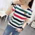  Indonesia Direct  Women Summer Loose All match V neck Stripes Short Sleeve T shirt Red and green stripes XL