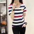  Indonesia Direct  Women Summer Loose All match V neck Stripes Short Sleeve T shirt Red and green stripes L