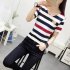  Indonesia Direct  Women Summer Loose All match V neck Stripes Short Sleeve T shirt Red and green stripes XXL