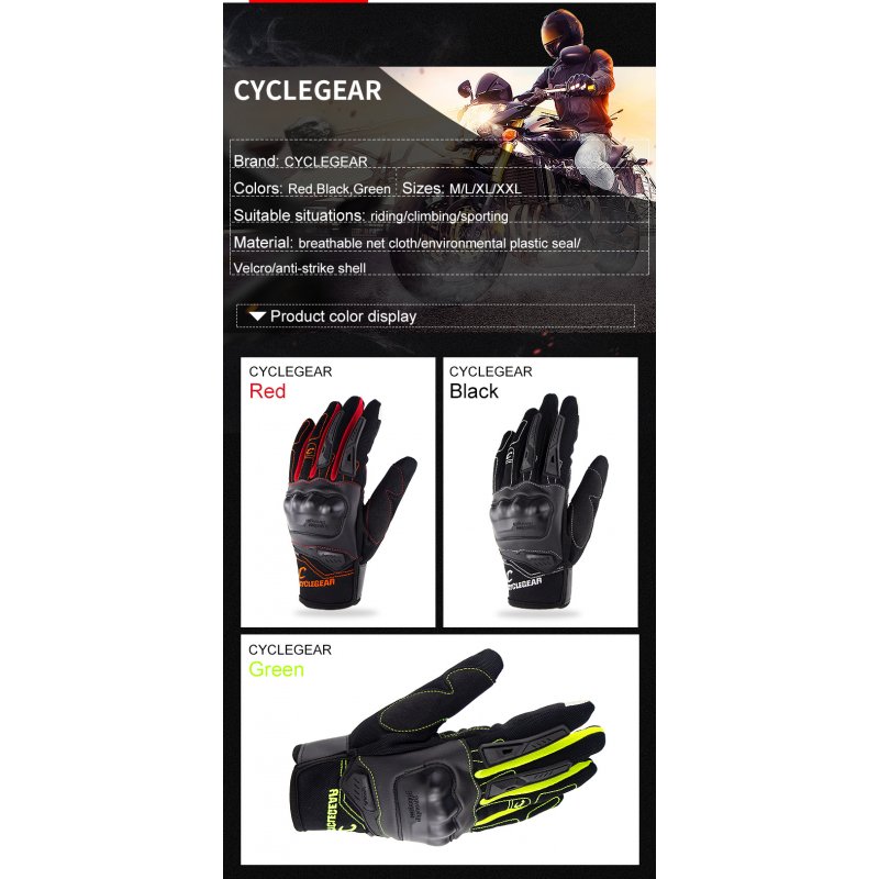 Motorcycle Riding Gloves Anti-slip  Anti-fall Racing Knight Gloves  Touchscreen Safe Gloves green_XL