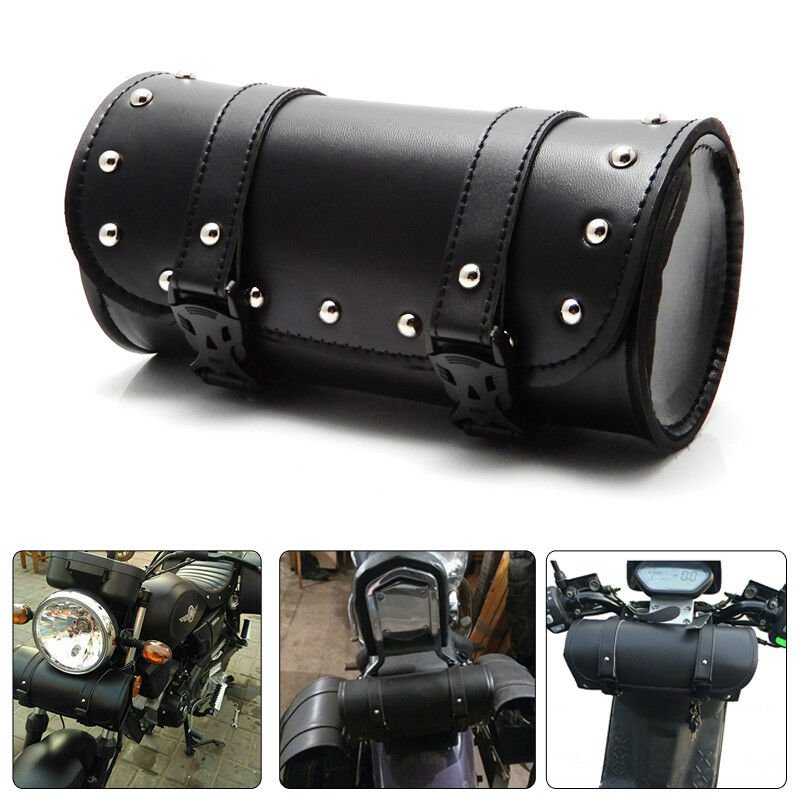 1set Motorcycle Handlebar Sissy Bar Bag Saddlebag Fork Roll Barrel Bag FOR Touring 