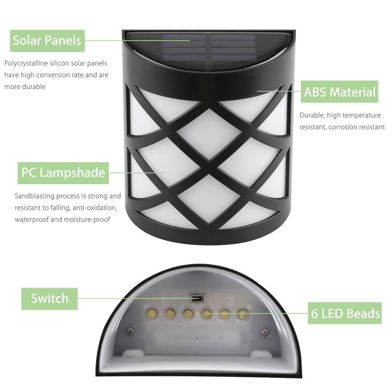 6led Solar Light Energy-saving Auto On/off Lamps For Outdoor Patio Yard Garden Deck Fence Stairs Decor 