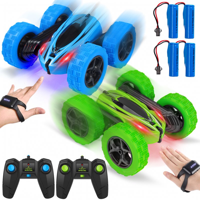 [US Direct] 1 ABS stunt car 1165A with watch remote control (2pcs) (4 electricity) blue+green