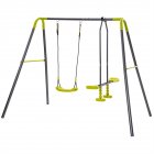 [US Direct] 1 Set 2  In  1  Backyard  Metal  Swing  Set Heavy-duty A-frame Height Adjustment Swing Gray