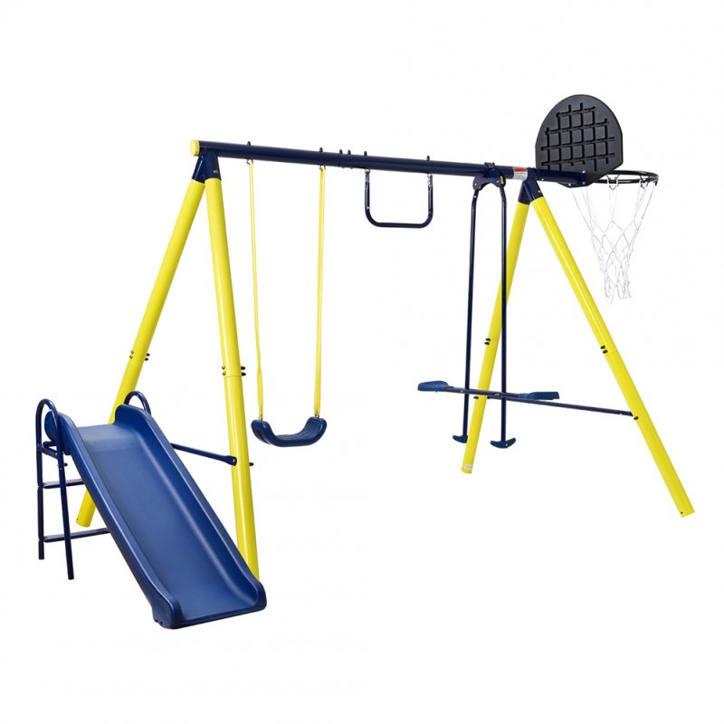 [US Direct] 1 Set 5-in-1  Outdoor  Toddler  Swing  Set Heavy-duty A-frame Swing For Backyard Playground Yellow