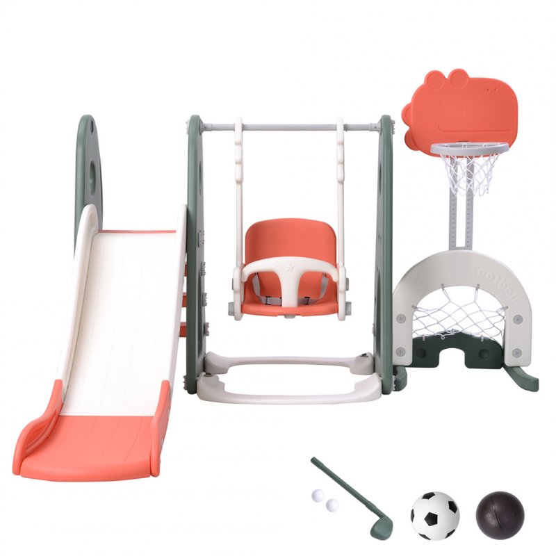 [US Direct] 1 Set 6-in-1  Toddler  Slide  Swing  Set Swing Height Adjustable With Basketball Stand Golf Ball Play Set Color