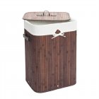 [US Direct] 1 Set Bamboo Single-compartment Folding  Dirty  Clothes  Hamper With Lid Side Carrying Handles Dark brown