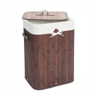 US 1 Set Bamboo Single-compartment Folding  Dirty  Clothes  Hamper With Lid Side Carrying Handles Dark brown