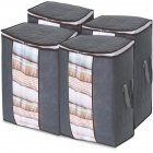 [US Direct] 1 Set Foldable  Clothing  Storage  Bag Reinforced Handle Clear Window Sturdy Zipper Organizers Grey_Vertical