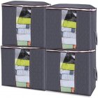 [US Direct] 1 Set Foldable  Clothing  Storage  Bag Reinforced Handle Clear Window Sturdy Zipper Organizers Grey_Horizontal