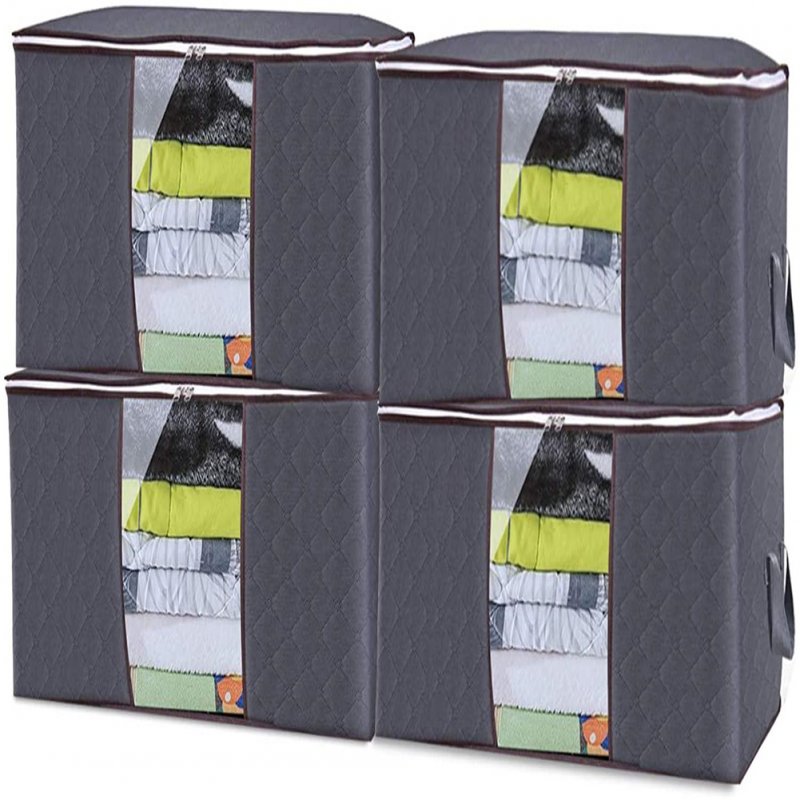 US 1 Set Foldable  Clothing  Storage  Bag Reinforced Handle Clear Window Sturdy Zipper Organizers Grey_Horizontal