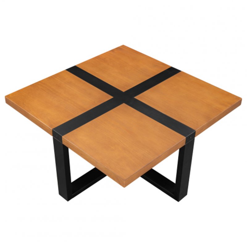 US 1 Set Metal+pine U-shaped Coffee Table Cross-shaped Table Top Metal Feet 37.4 Inches Teak Color
