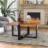  US Direct  1 Set Metal pine U shaped Coffee Table Cross shaped Table Top Metal Feet 37 4 Inches Teak Color