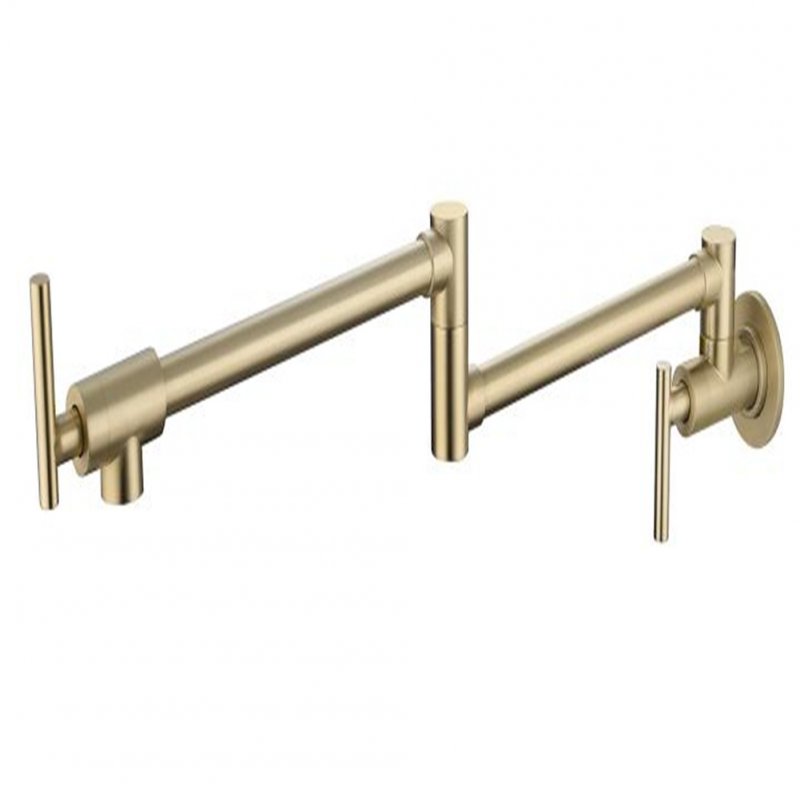 US 1 Set Of Brass Wall-mounted Faucet Double Joint Swing Arms Solid Brass Folding Faucet Brushed gold