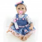[US Direct] 1 Set Of Soft Simulation Silicone Vinyl 22 Inch Baby  Doll Lifelike Toy Cowboy Strap Skirt blue