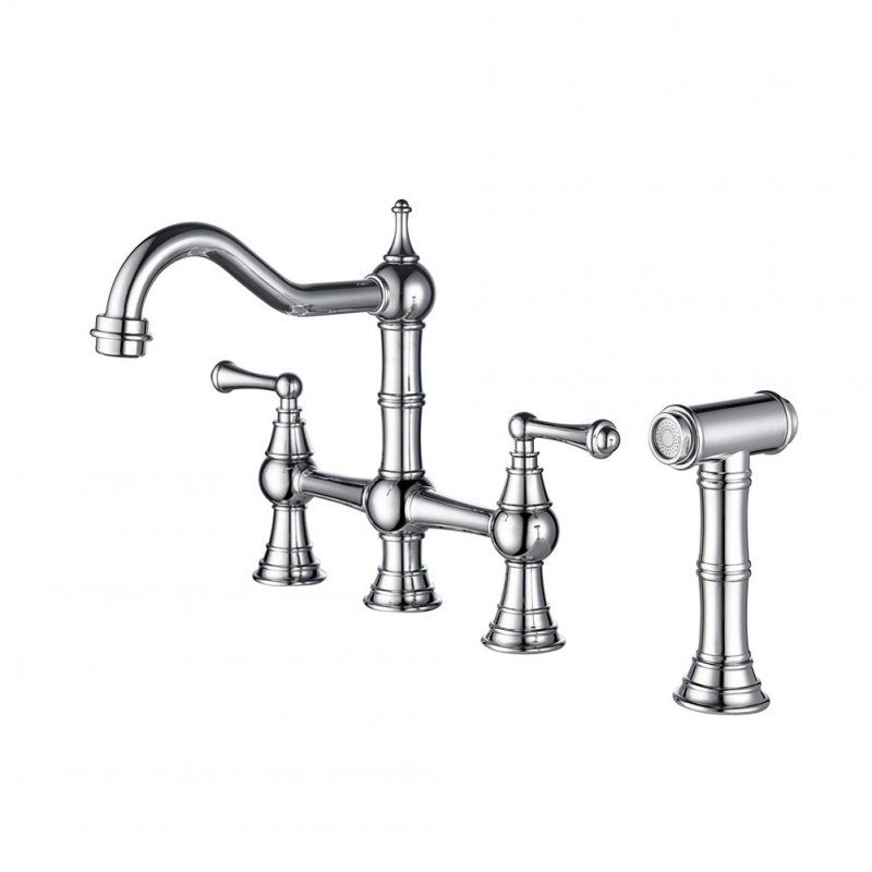 [US Direct] 1 Set Of Stainless Steel Kitchen  Bridge  Faucet Sink Faucets Spot Resist In Spout Reach silver