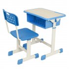 [US Direct] 1 Set Student  Table  Chair  Set  B White Paint Wood Grain Surface Blue Plastic[60x40x(63-75)cm] Blue