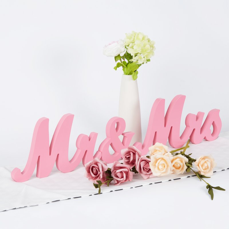 US RONSHIN 1 Set Wooden Mr And Mrs Letter Ornament Wedding Props Pink