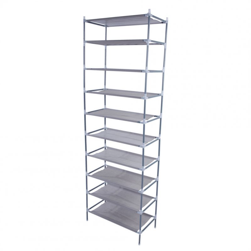 US 10 Tiers Shoe Rack Simple Assembly Non-woven Fabric 30 Pairs Shoes Capacity For Family Dormitory Office grey