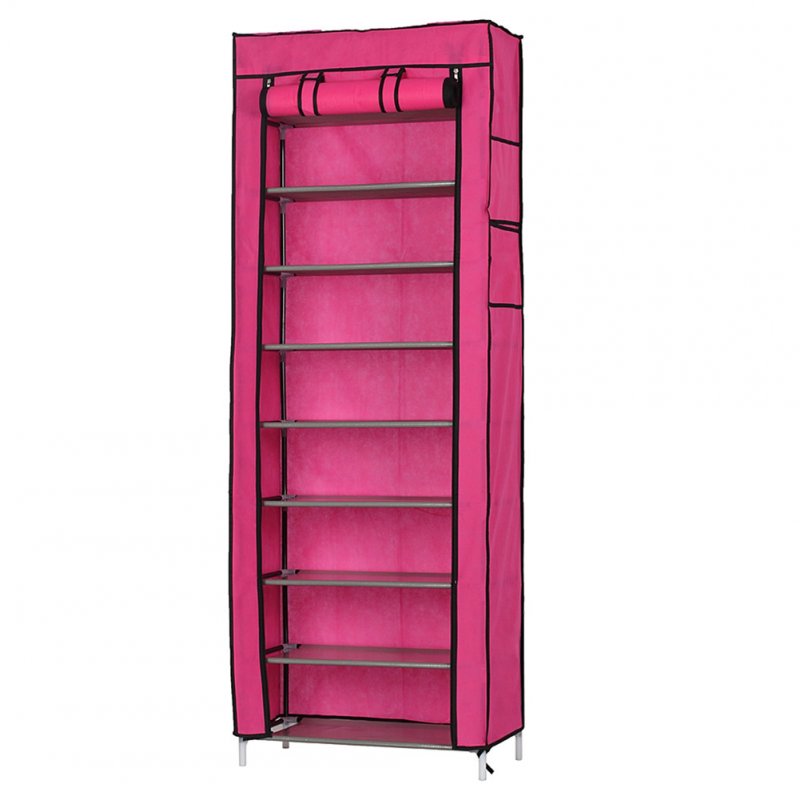 [US Direct] 10-layer 9 Lattices Non-woven Fabric Shoe  Rack Room-saving Shoe Cabinet Rose Red