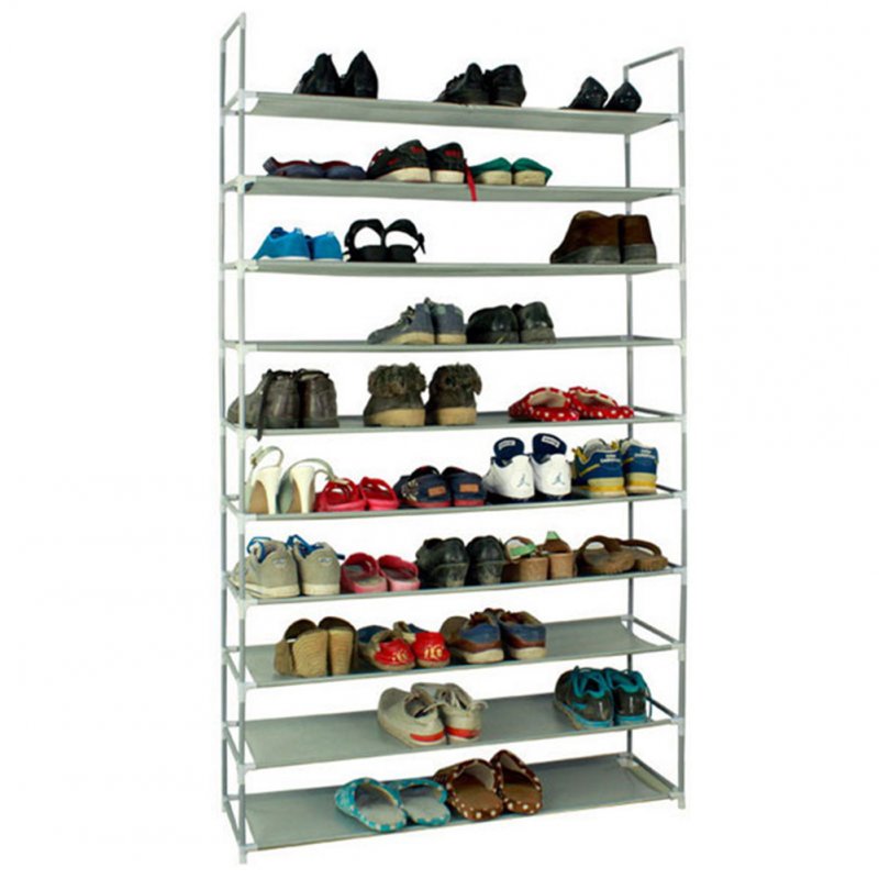 [US Direct] 100cm 10 Layer Shoe  Rack Household Portable Ultra Large Capacity Shoe Mount Gray