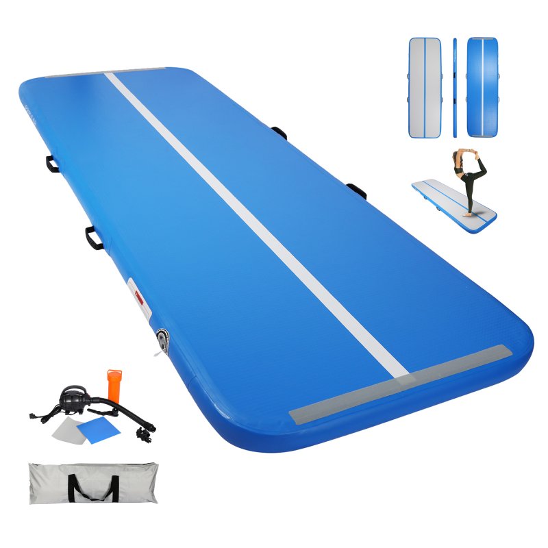 [US Direct] 10ft Inflatable Gymnastics  Tumbling Mat 4 inches Thickness Mats for Home Use/Training/Cheerleading/Yoga/Water with electircal Pump