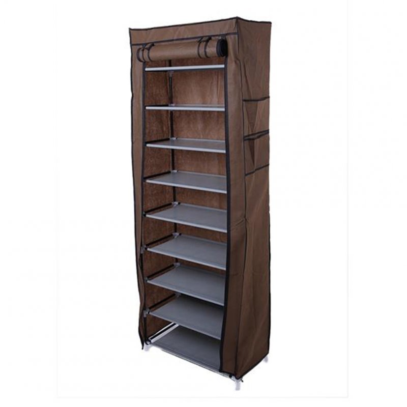 US 10tiers Shoe  Rack With Dustproof Cover Closet Shoe Storage Cabinet Organizer Brown