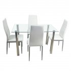 [US Direct] 110cm Dining  Table Set Tempered Glass Dining Table With 4 Chairs Household Furniture Silver