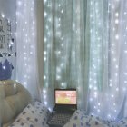 [US Direct] 110v 300led Curtain String Light High Brightness Romantic Wedding Christmas Home Decoration Us Plug(3 x 3 Meters) White light