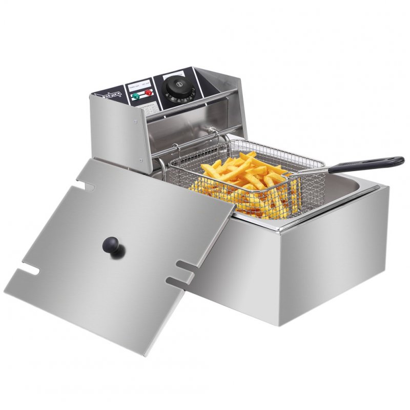 [US Direct] 110v 6.3qt/6l Stainless Steel Single-cylinder Electric  Fryer 2500w Max Deep Fryer Silver