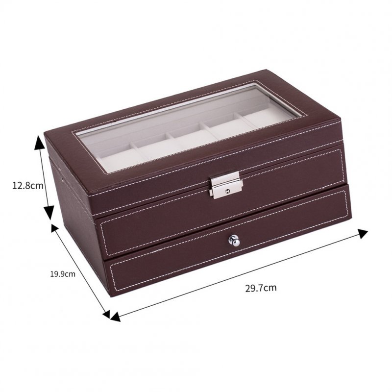 US 12 Slots Watch Box Organizer For Men Jewelry Storage Box For Watch Sunglasses Rings Necklaces Earrings Red-brown