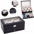  US Direct  12 Slots Watch Box Organizer For Men Lockable Jewelry Display Box For Watch Sunglasses Rings Necklaces Earrings black