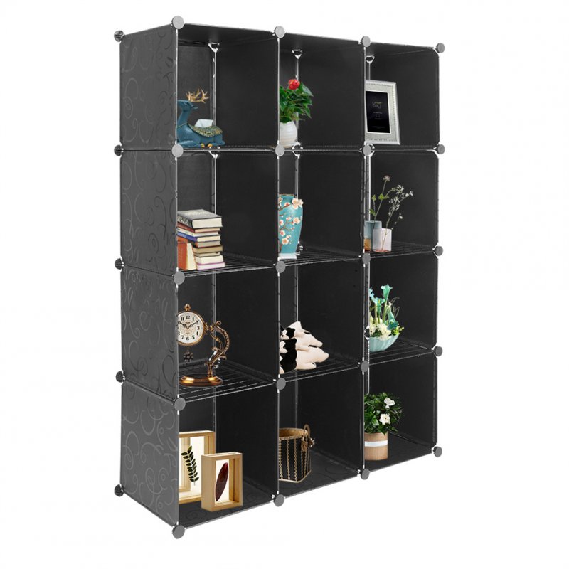 US 12-cube Storage Shelf Diy Stackable Square Cubes Bookcase Bookshelf Cabinet Storage Organizer black