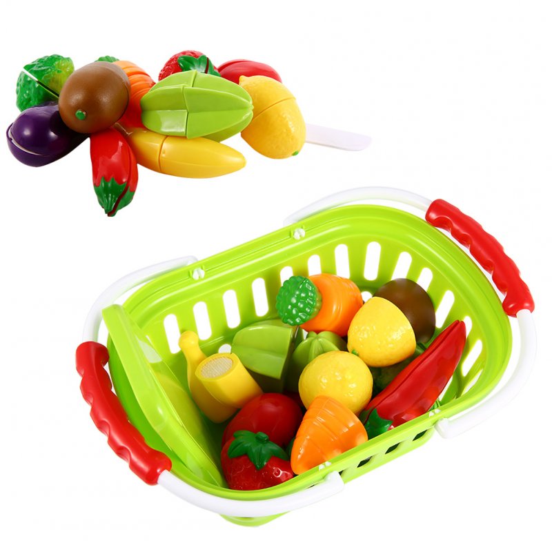 US 13-Piece Plastic Cutting Fruits and Vegetables Set with Basket Play Food Set for Pretend Play