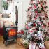  US Direct  1400w Freestanding Fireplace Fake Wood Heating Wire Dual Mode Function Realistic Flame Fireplace black