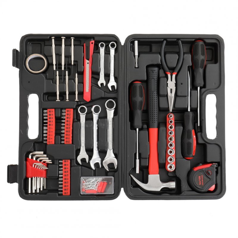 US 148pcs Household Tool Set Hand Tool Kit with Storage Case Red