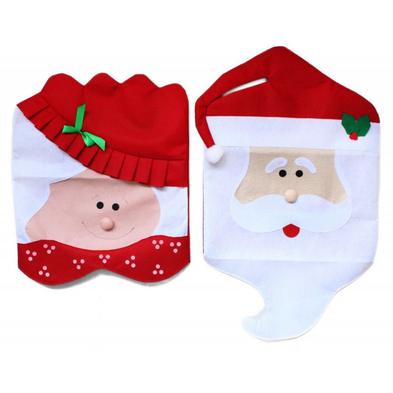 US 1pair Creative Lovely Christmas Chair Covers Santa Snowman Home Decoration + Smiling Face Stickers red