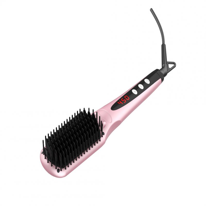 US 2-in-1 Hair Straightener Brush Portable Auto-off Massage Comb Pink
