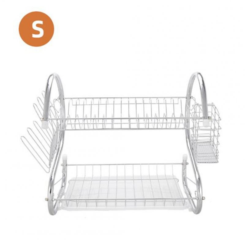 US 2 Tier Dish Drying  Rack Rust-proof Dish Rack Utensil Holder For Kitchen Counter Top Silver