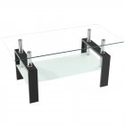 US 2 Tiers Coffee Table Arc Shaped Tempered Glass Large Space Table
